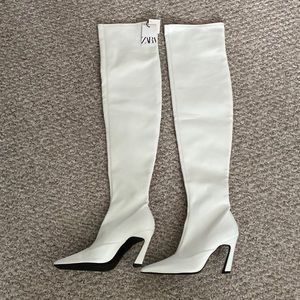 NWT Zara Thigh High White Boots Size 8